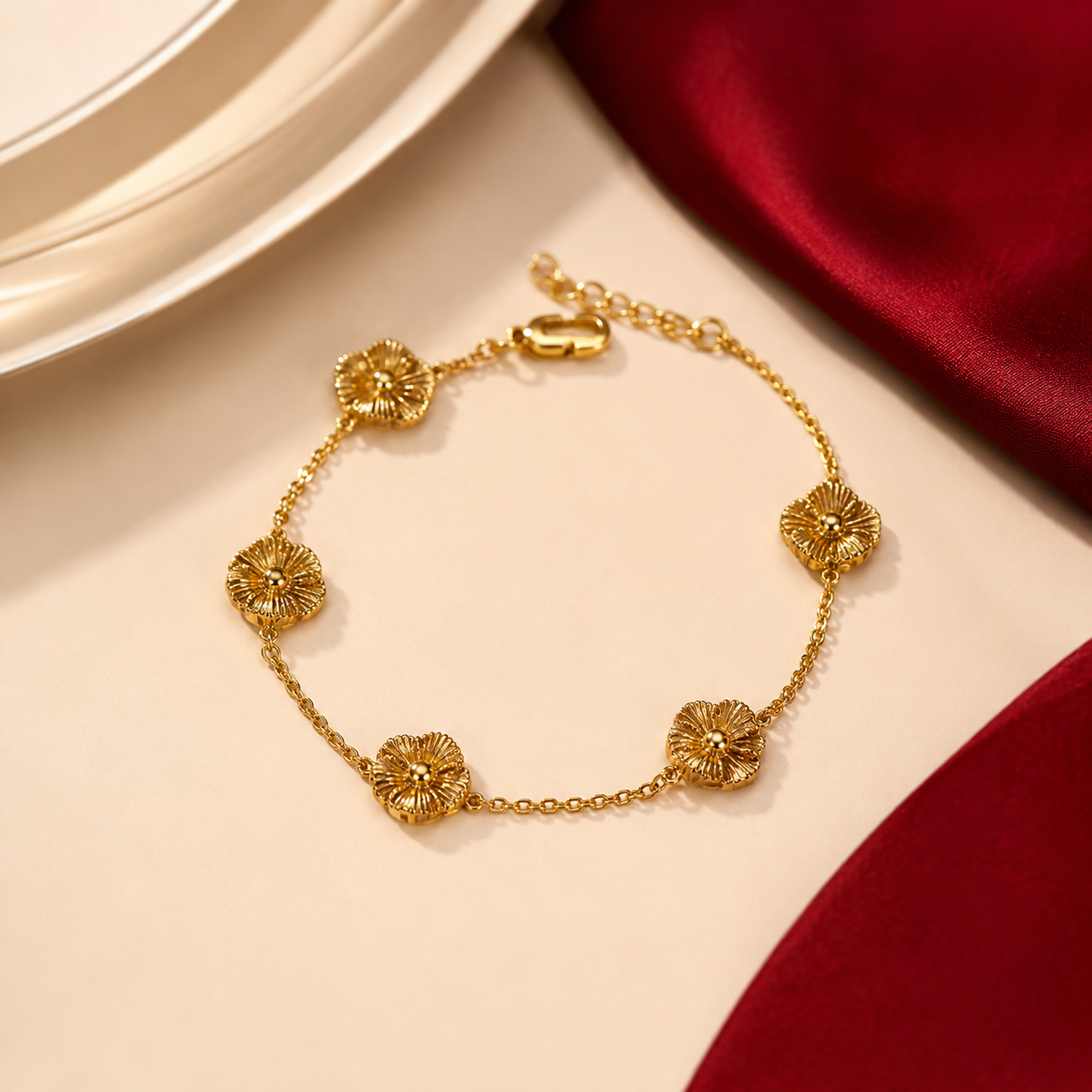 Five Daisy Flower Station Bracelet