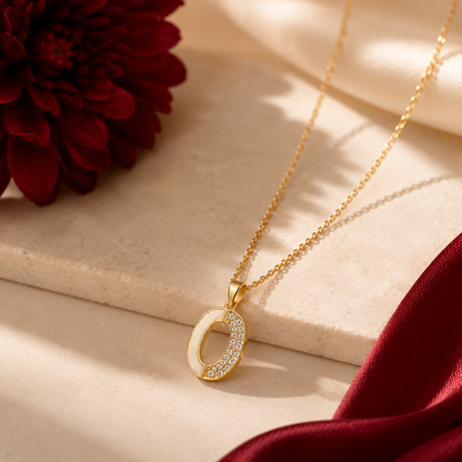 Mother of Pearl & Pavé Oval Pendant Necklace