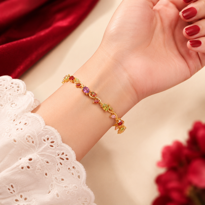 Rainbow Multi Stone Oval Twisted Vine Link Bracelet