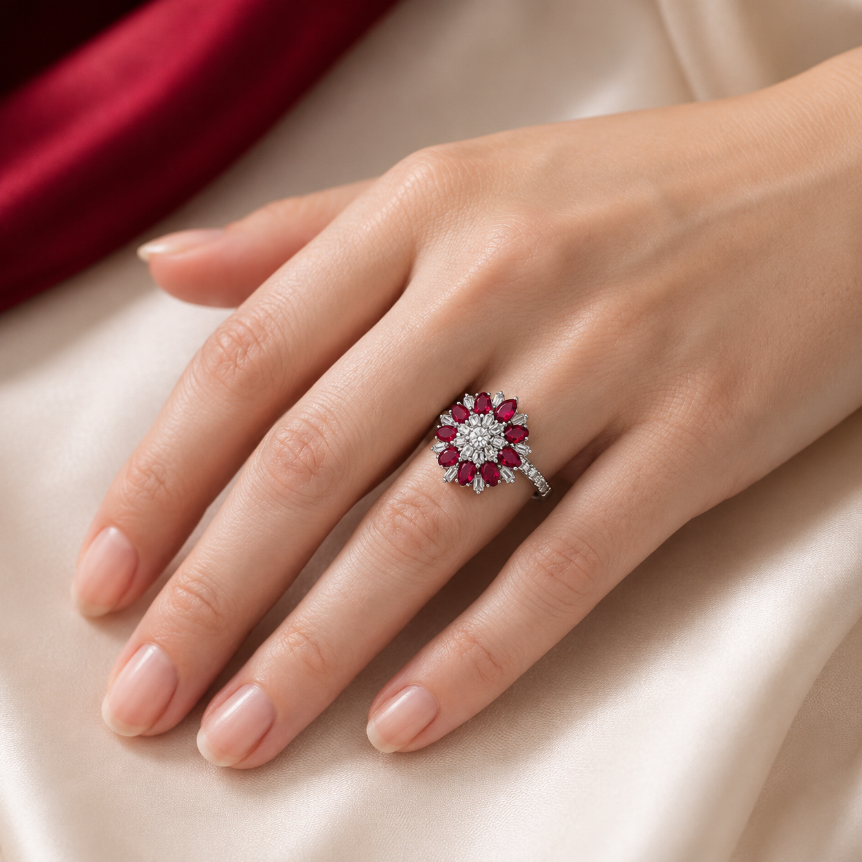 Marquise Pear Flower Cluster AD Statement Cocktail Ring