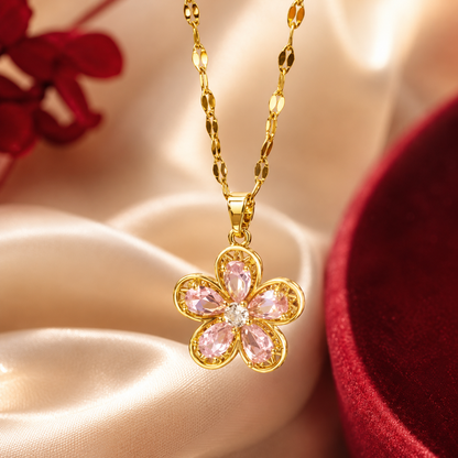 Pink Blossom Crystal Flower Necklace