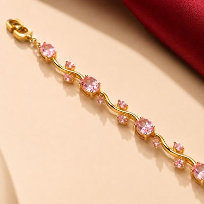 Gold Tone Blush Pink Round Vine Link Tennis Bracelet