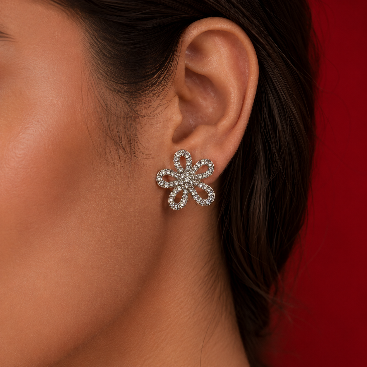 Pavé Crystal Open Daisy Stud Earrings