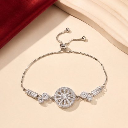 Silver Plated AD Round Halo Adjustable Bracelet