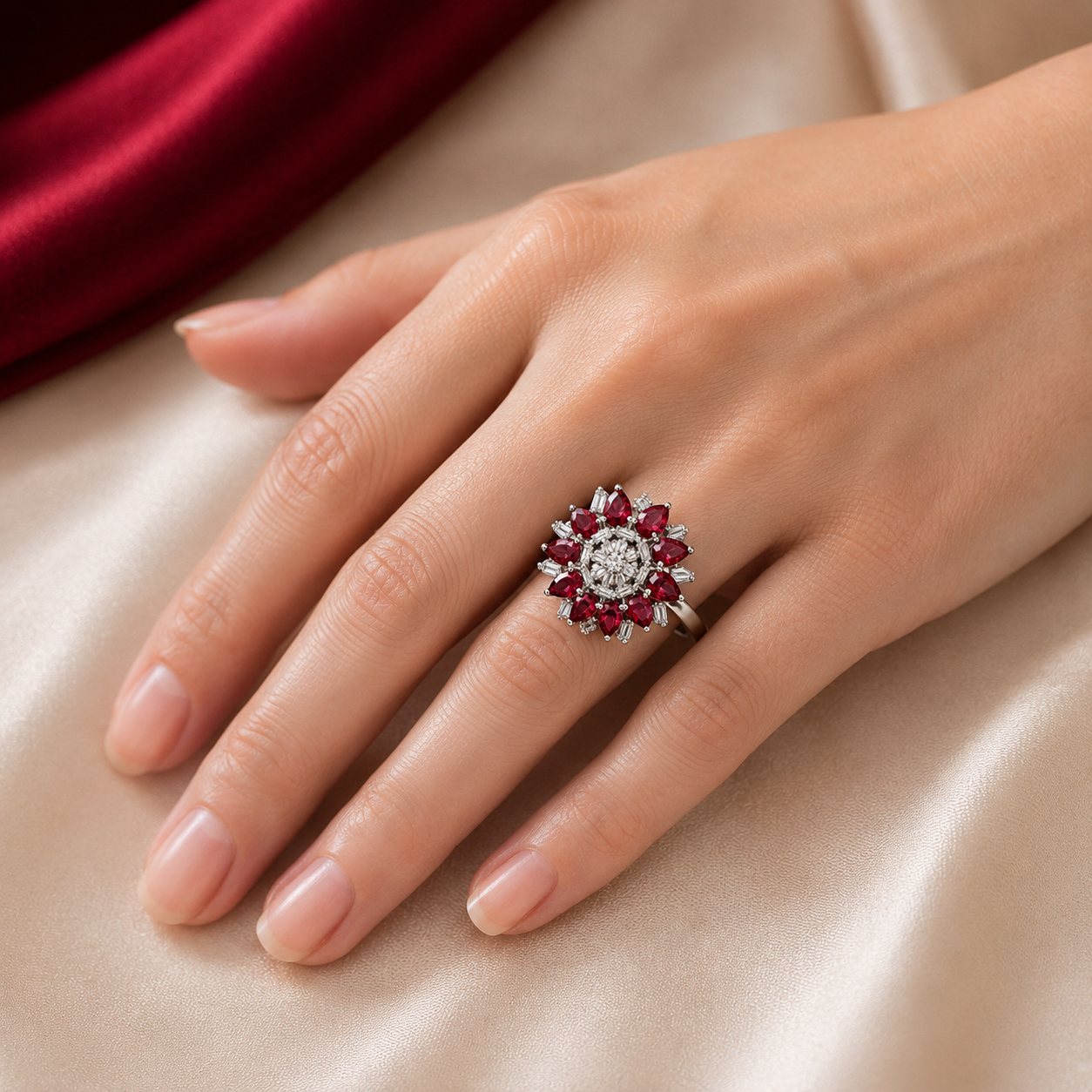 Marquise Pear Flower Cluster AD Statement Cocktail Ring
