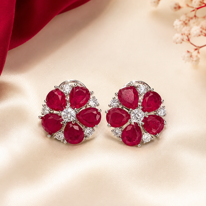 Clustered Petal Flower Round AD Stud Earrings