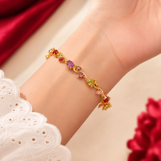 Rainbow Multi Stone Oval Twisted Vine Link Bracelet