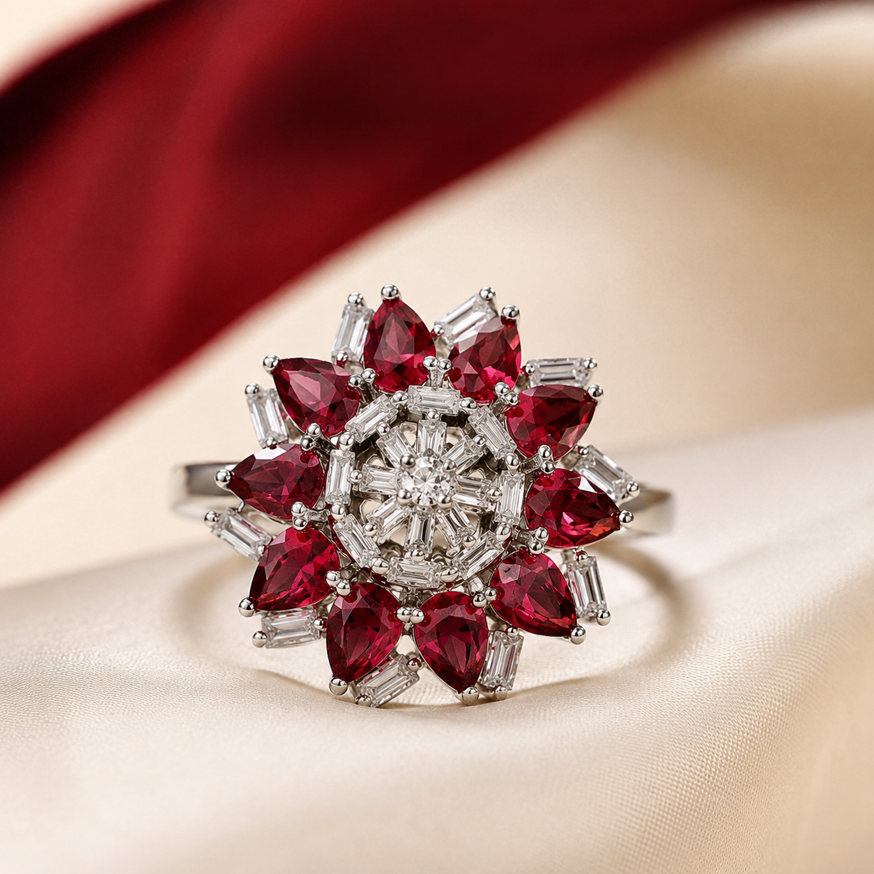 Marquise Pear Flower Cluster AD Statement Cocktail Ring