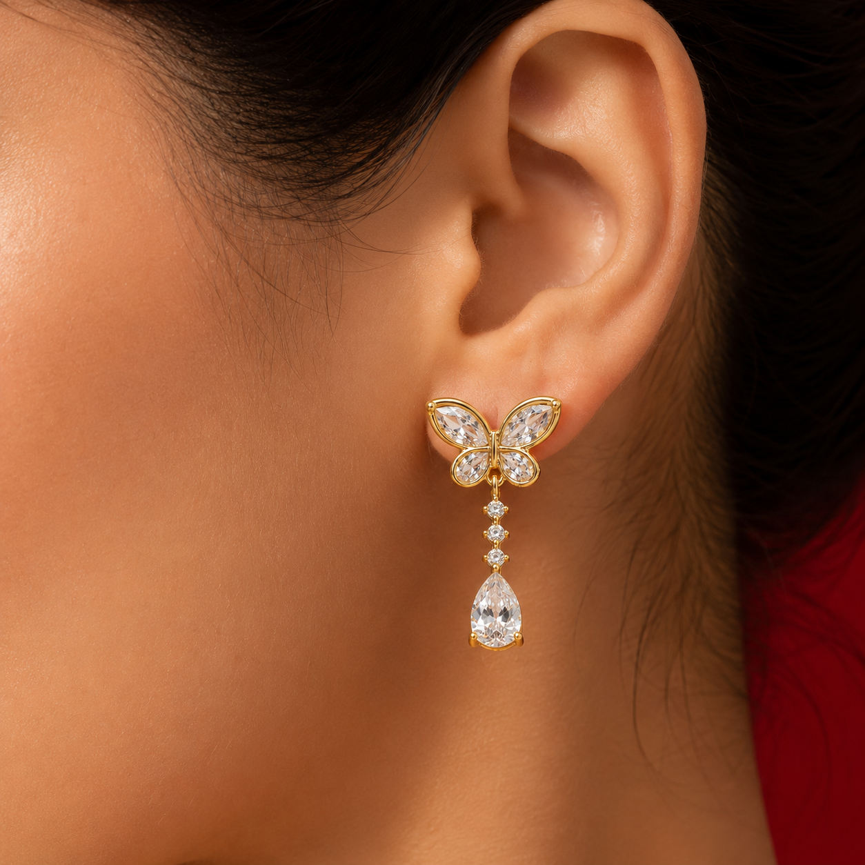 Crystal Butterfly Drop Earrings