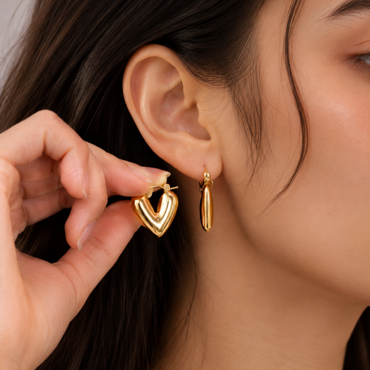 Puffy Heart Hoop Earrings