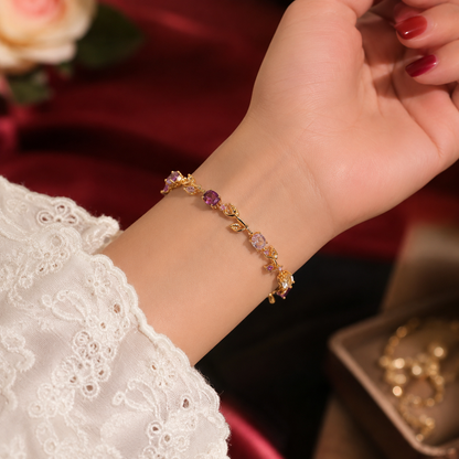 Gold Plated Amethyst Purple AD Twisted Vine Link Bracelet