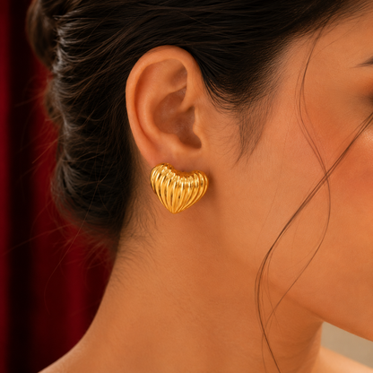 Ribbed Heart Stud Earrings