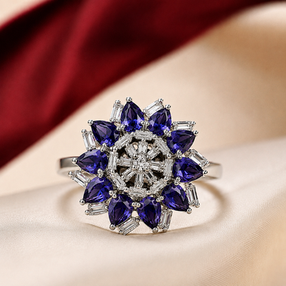 Marquise Pear Flower Cluster AD Statement Cocktail Ring