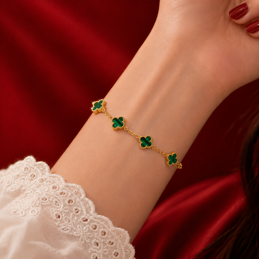 Green Malachite Clover Station Bracelet