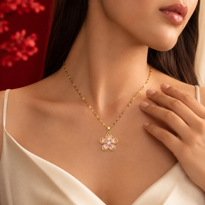 Pink Blossom Crystal Flower Necklace