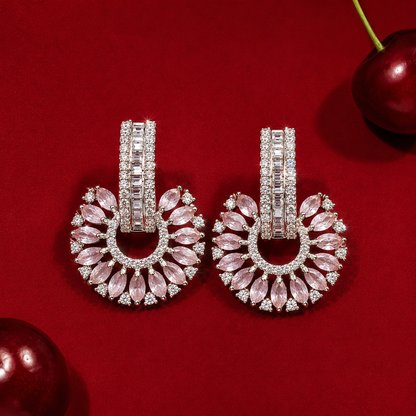 Light Pink Baguette Round AD Fan Statement Stud Earrings