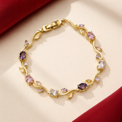 Gold Plated Amethyst Purple AD Twisted Vine Link Bracelet