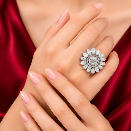 Marquise Pear Flower Cluster AD Statement Cocktail Ring