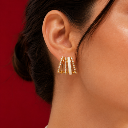 Multi-Row Pavé & Enamel Cage Earrings