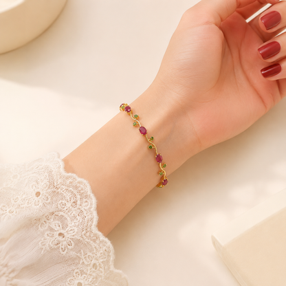 Red Ruby Oval Emerald Green Round Vine Link Bracelet
