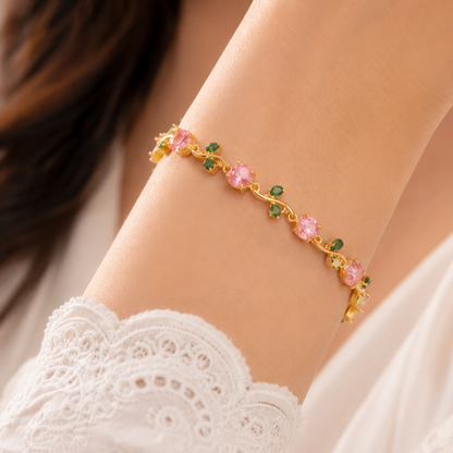 Gold Plated Blush Pink Round Twisted Vine Link Bracelet
