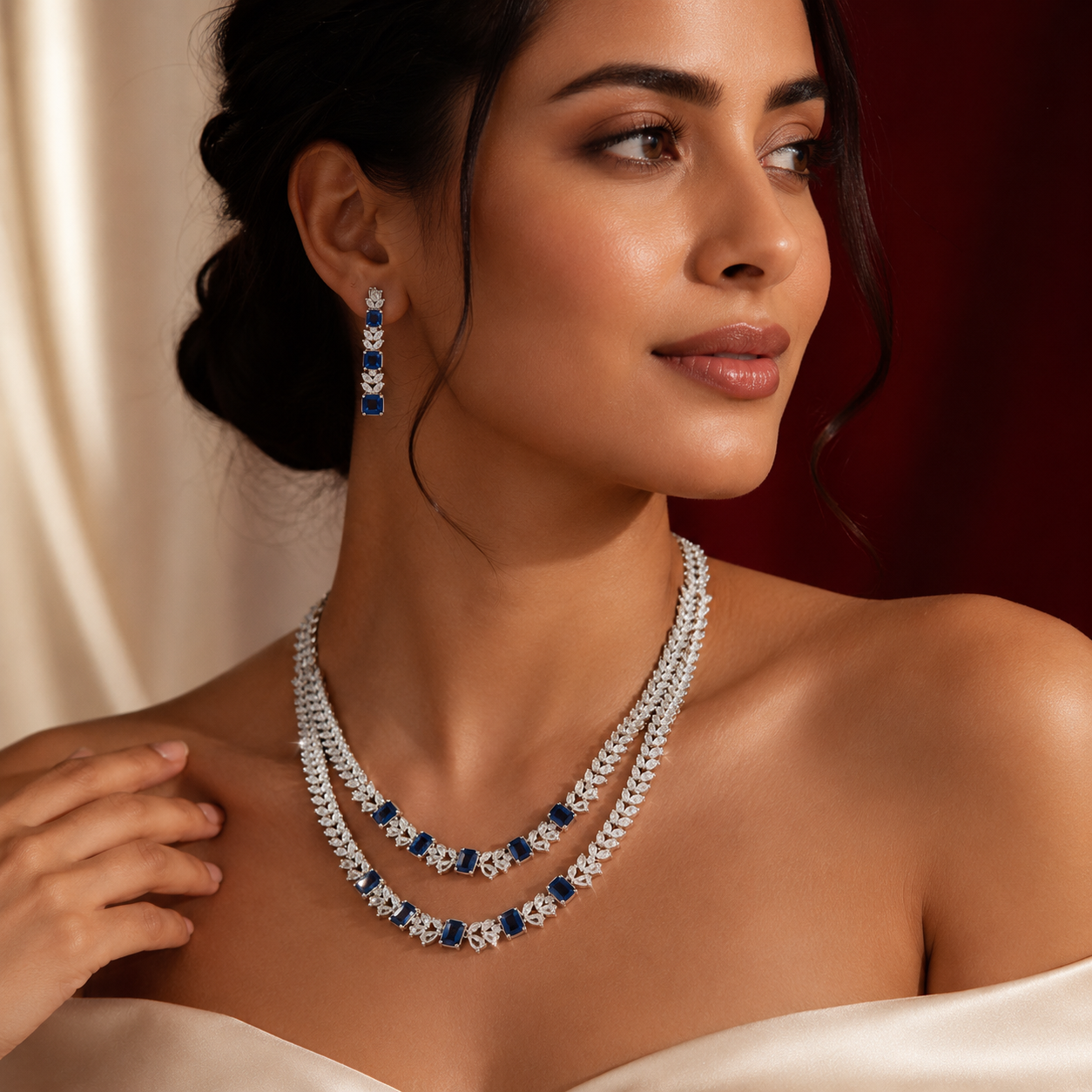 Sapphire Blue AD Layered Ethnic Necklace Set