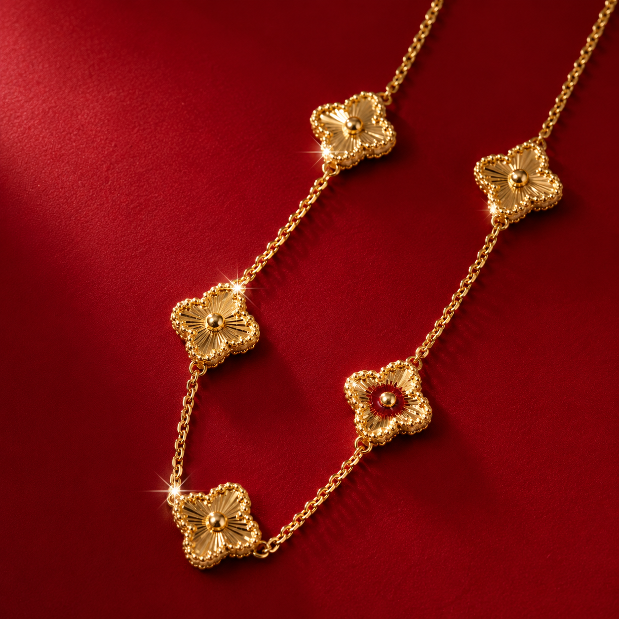Five Clover Flower Station Necklace