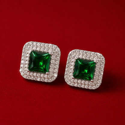 Square Princess Cut Solitaire AD Stud Earrings