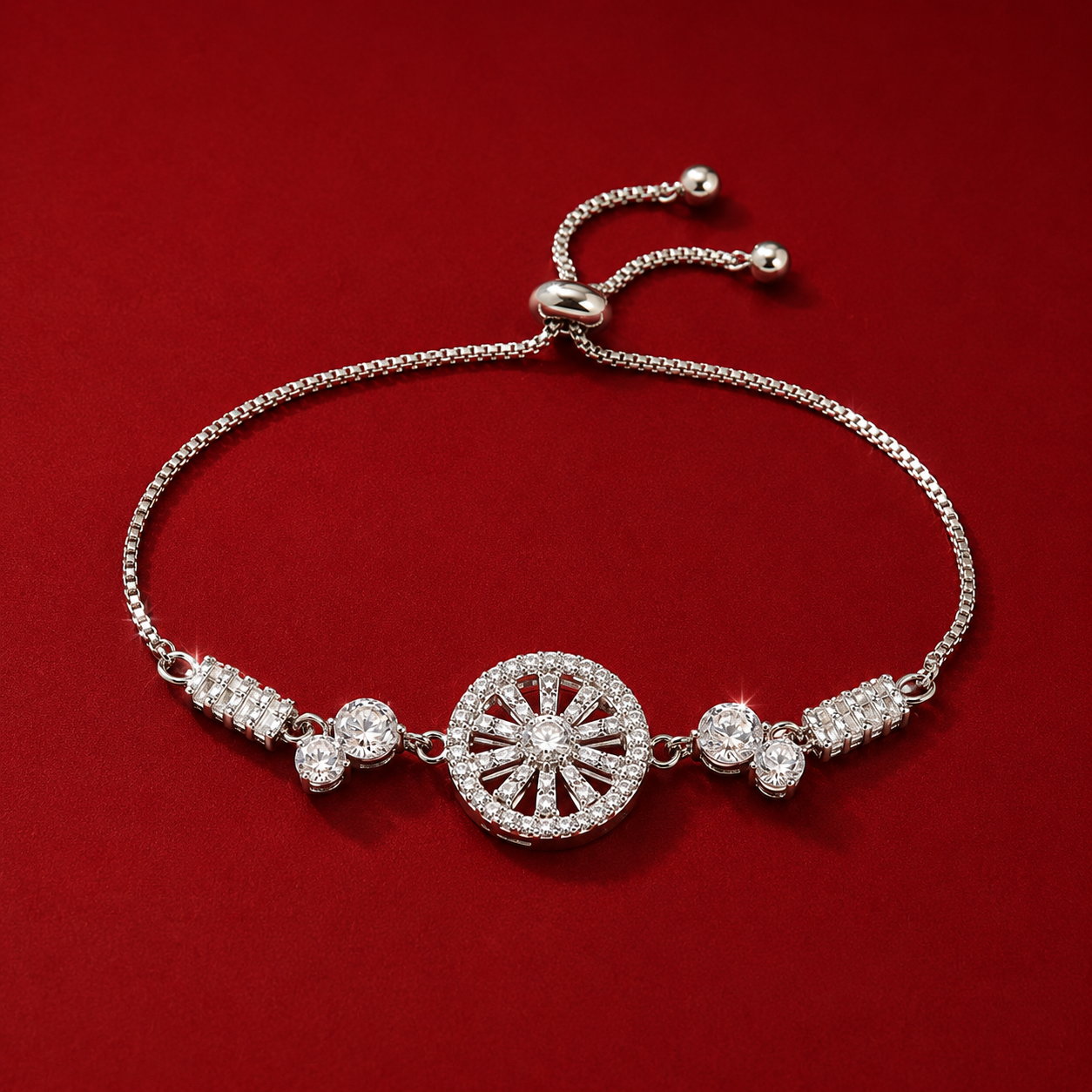 Silver Plated AD Round Halo Adjustable Bracelet