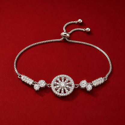 Silver Plated AD Round Halo Adjustable Bracelet