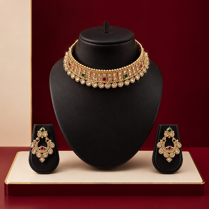 Antique Gold Multi Stone Square Choker Set