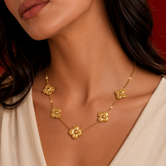 Five Clover Flower Station Necklace