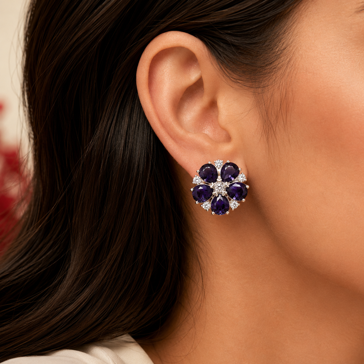Clustered Petal Flower Round AD Stud Earrings
