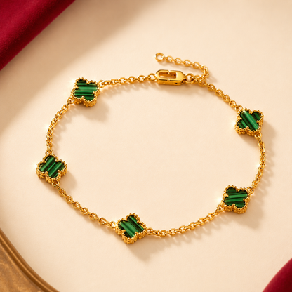 Green Malachite Clover Station Bracelet