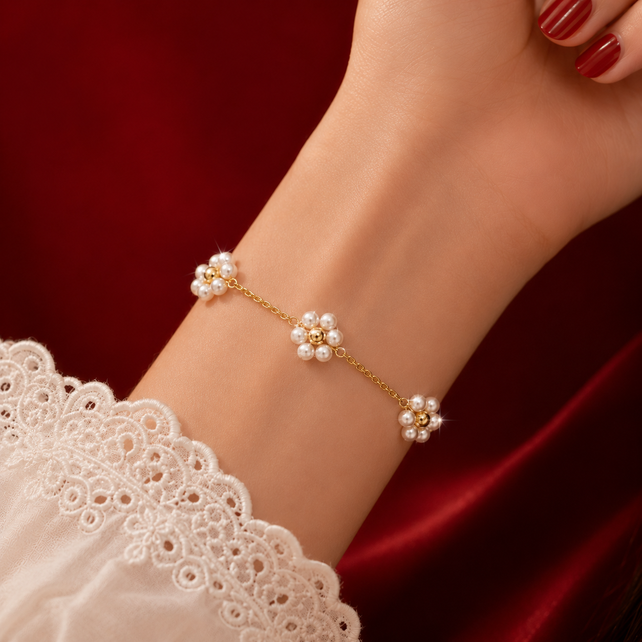 Pearl Flower Station Bracelet