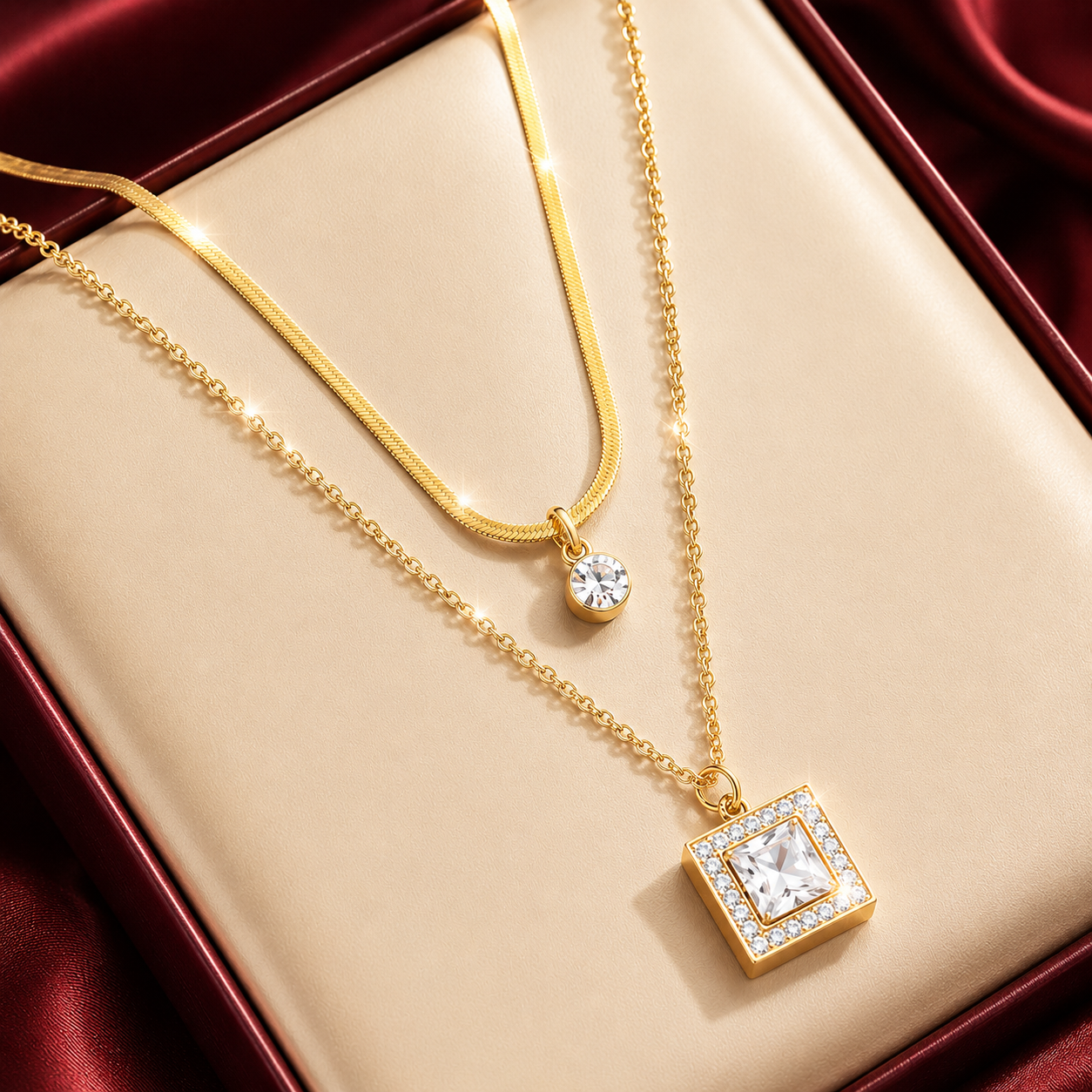 Gold Crystal Layered Necklace Set