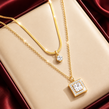 Gold Crystal Layered Necklace Set
