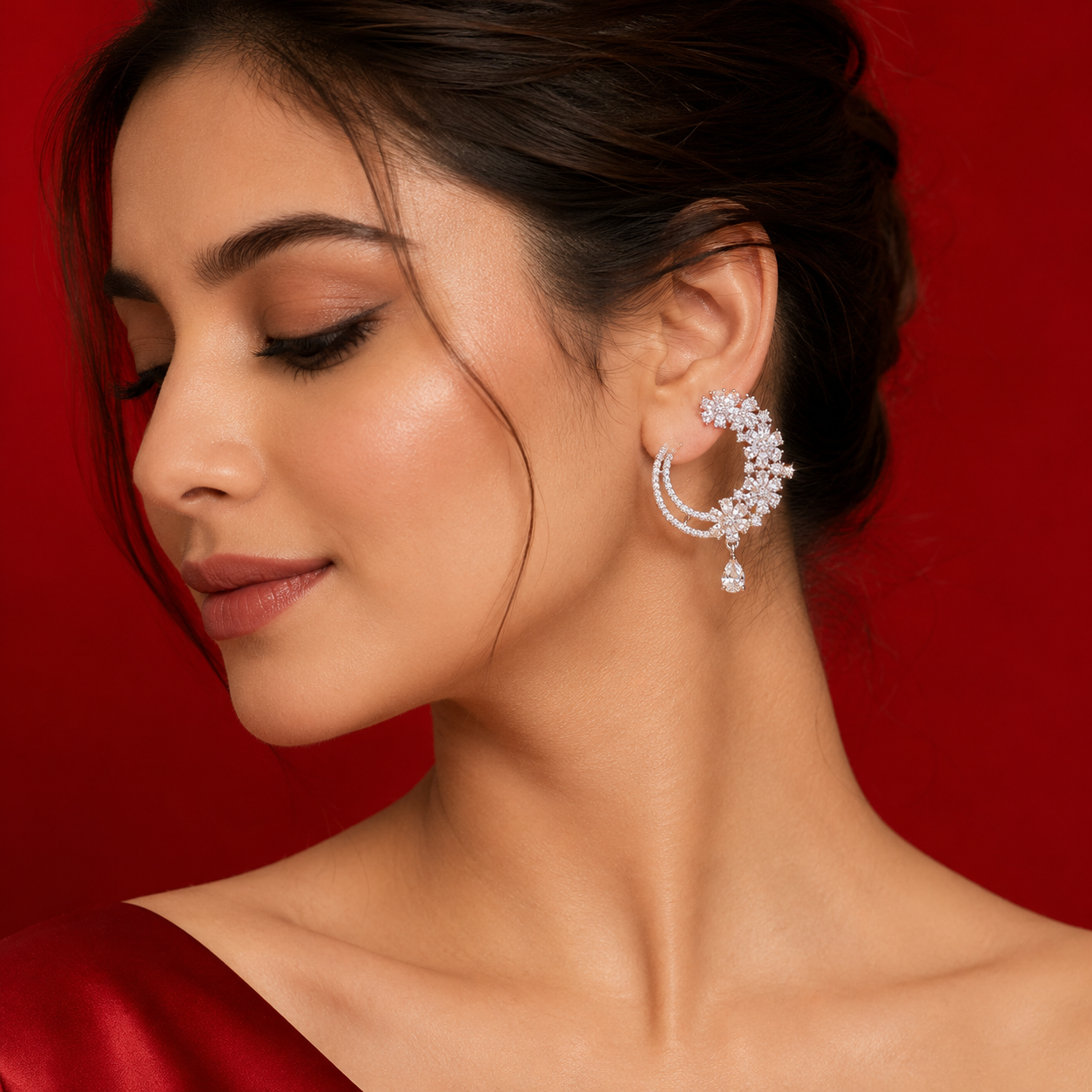White AD Flower Teardrop Dangler Earrings