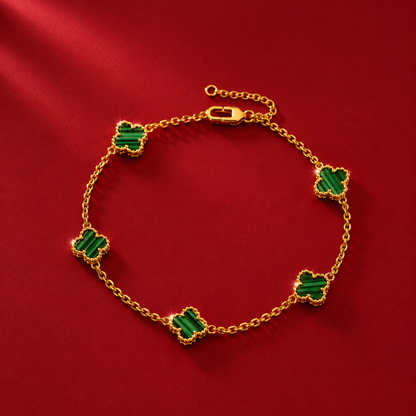 Green Malachite Clover Station Bracelet