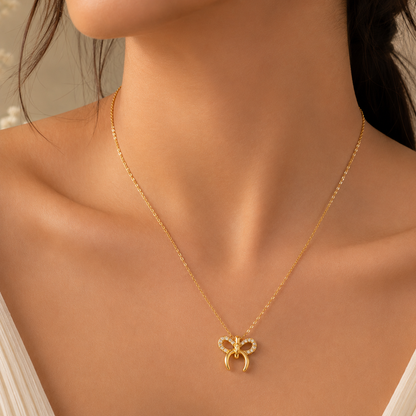 Pavé Bow & Crescent Drop Necklace