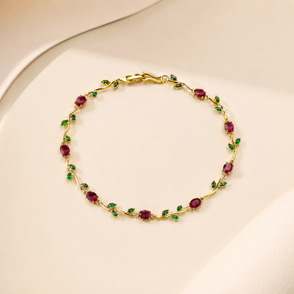 Red Ruby Oval Emerald Green Round Vine Link Bracelet