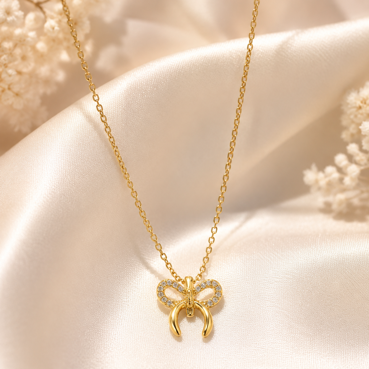 Pavé Bow & Crescent Drop Necklace
