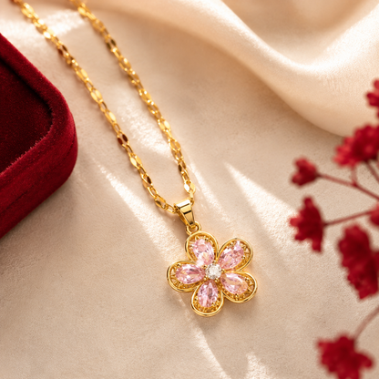 Pink Blossom Crystal Flower Necklace