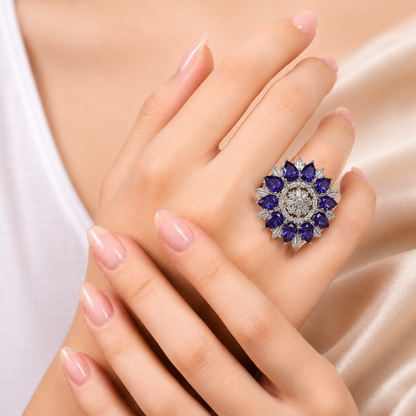 Marquise Pear Flower Cluster AD Statement Cocktail Ring